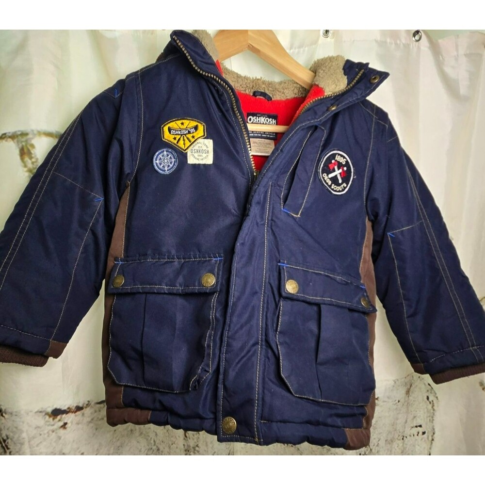Vintage-Inspired OshKosh B'gosh Boys Winter Coat Navy Blue Fleece Lined - 6